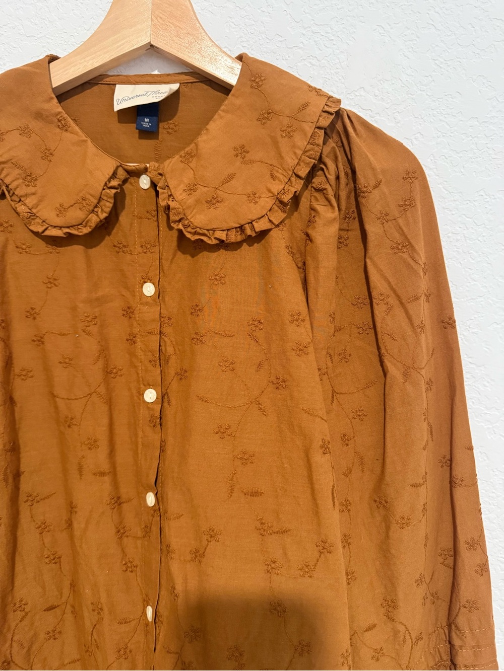Universal Thread - Ruffle Collar Button-Down Blouse - Rust - Picture 2 of 5